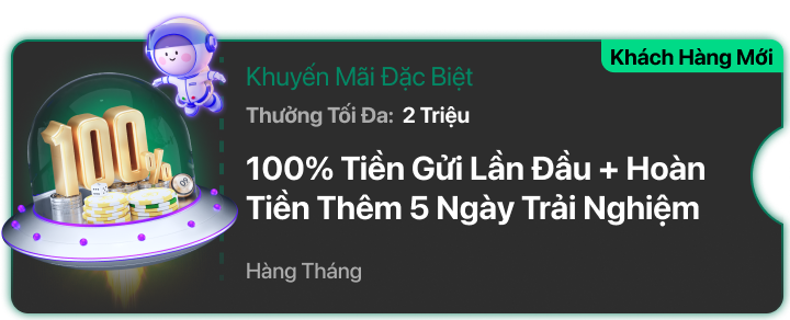 100% Tiền Gửi Lần Đầu + Hoàn Tiền Thêm 5 Ngày Trải Nghiệm